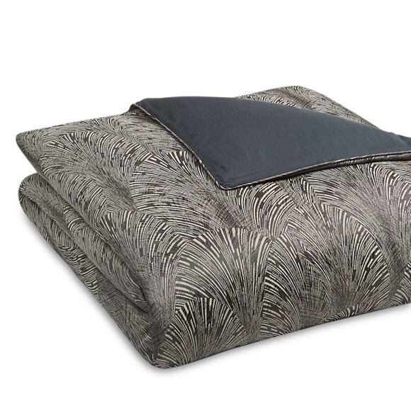 Hudson Park Brown Textured Deco Fan Collection King Duvet Comfort Cover 96x108 - Picture 2 of 5